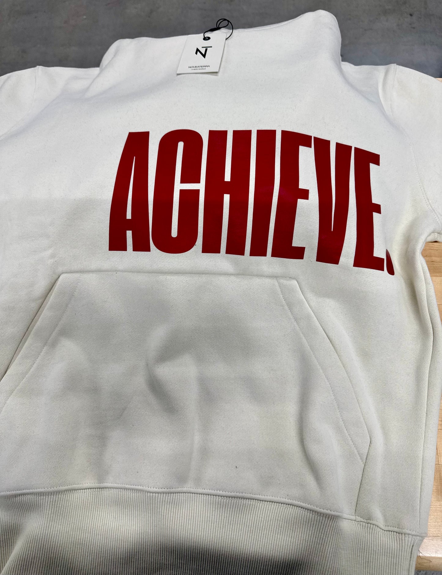 ACHIEVE. — Premium Hoodie (Ivory × Crimson) - Pre ORDER