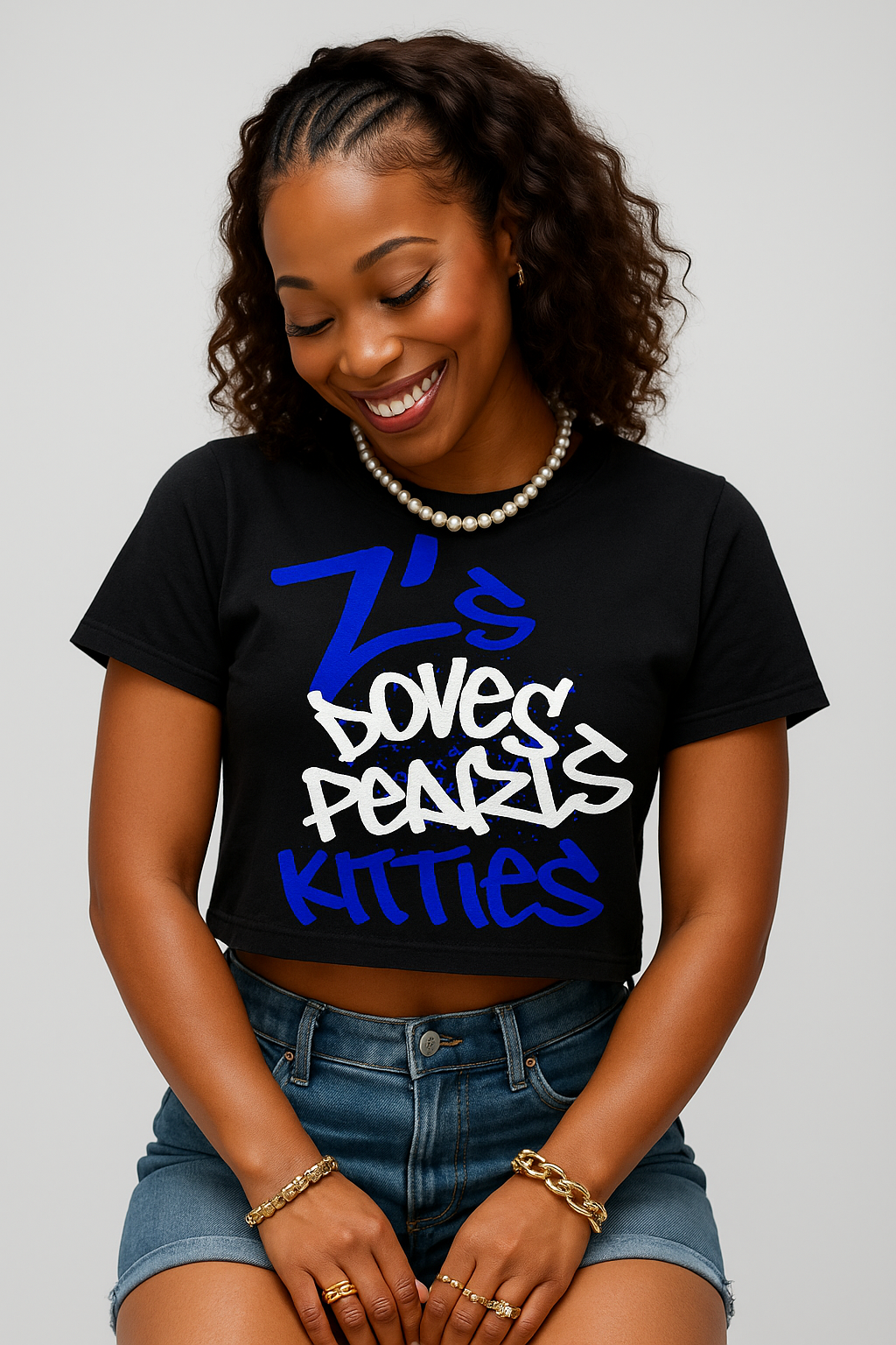 Z's, Dove's, Pearls, Kitties - Crop tee for the Ladies of ZPhiB