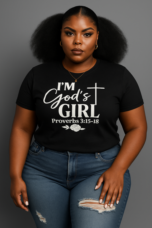 I'mm GOD's Girl Proverbs 3:15-18 Black & White Tee