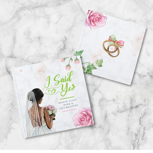 "I Said Yes"  Bridal Guest Book & Gift Registry - Pink & Green Edition