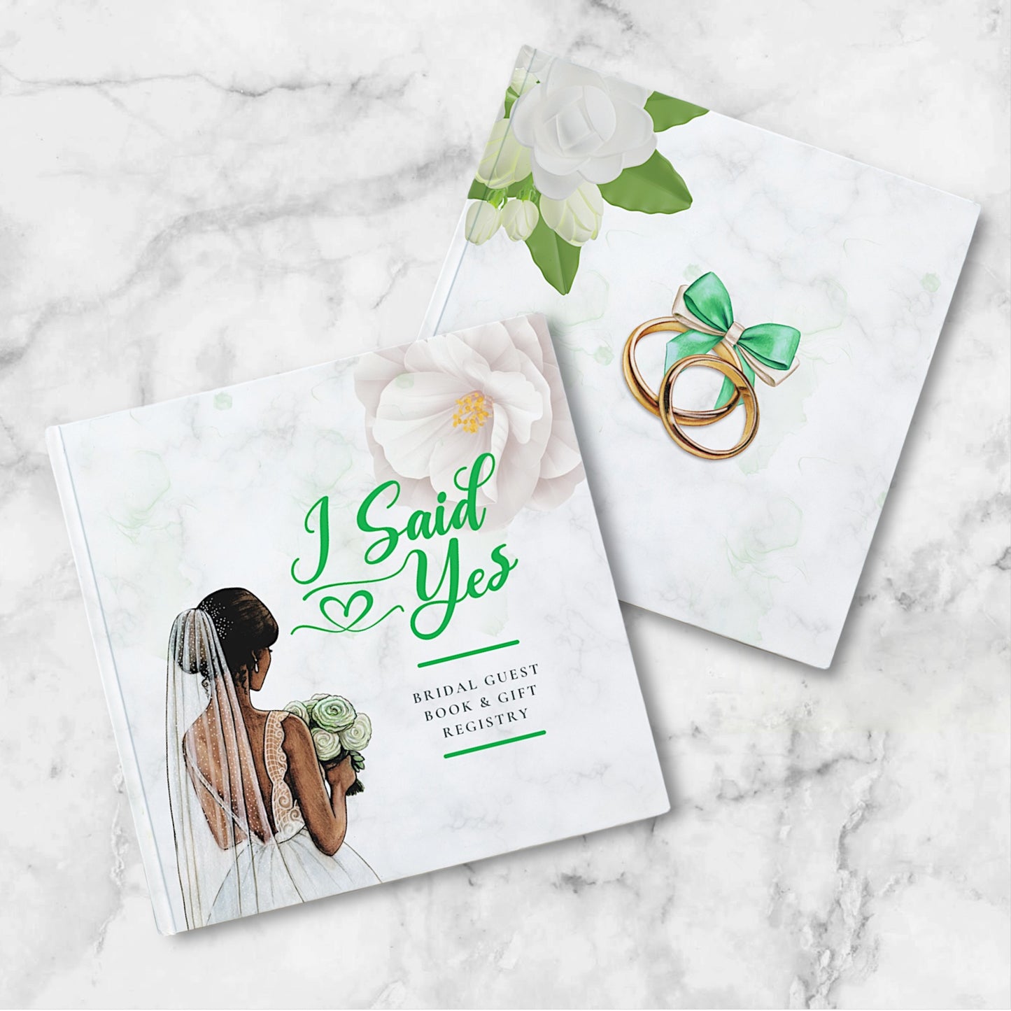 "I Said Yes"  Bridal Guest Book & Gift Registry - Emerald Green & White Edition