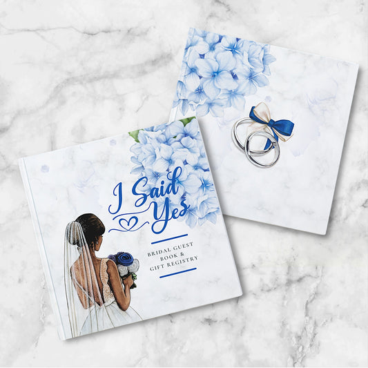 "I Said Yes"  Bridal Guest Book & Gift Registry - Royal Blue & Pure White Edition