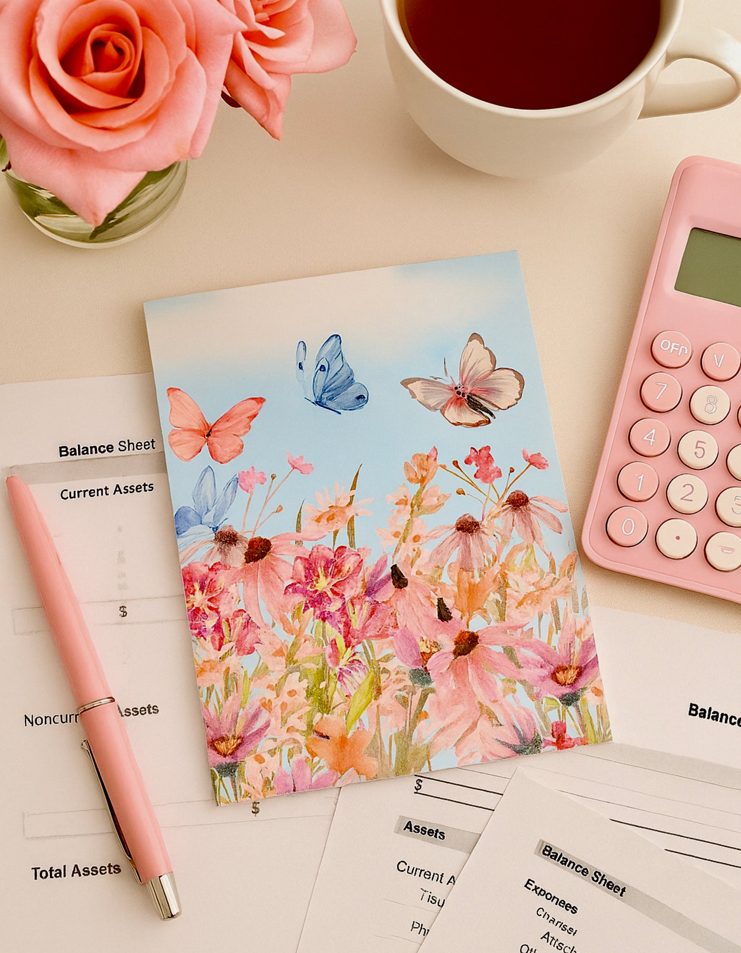 Pink & Blue Butterflies and Wildflowers Pack of 10 Note Cards